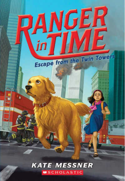 escape from the twin towers book cover showing dog running away from world trade center