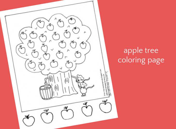 apple tree coloring page on pink background