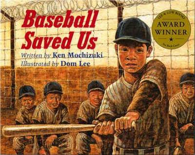 Baseball Saved Us book cover featuring Japanese youth swinging a bat