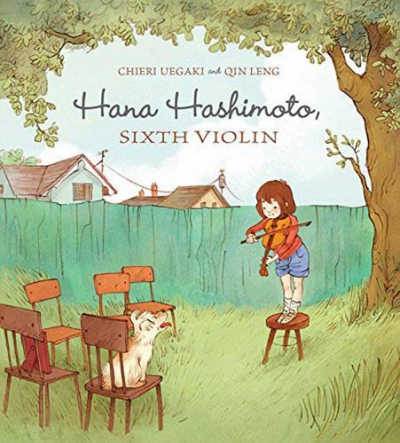 Hana Hashimoto, Sixth Violin book cover showing girl standing on stool playing violin outdoors