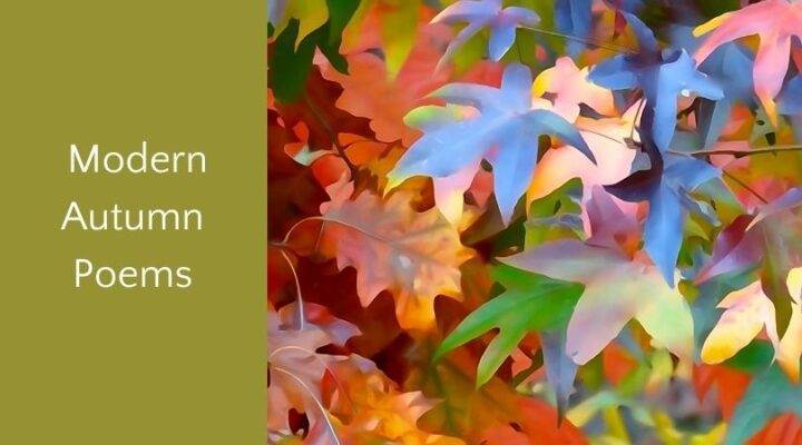 Colorful autumn leaves and text "modern autumn poems"