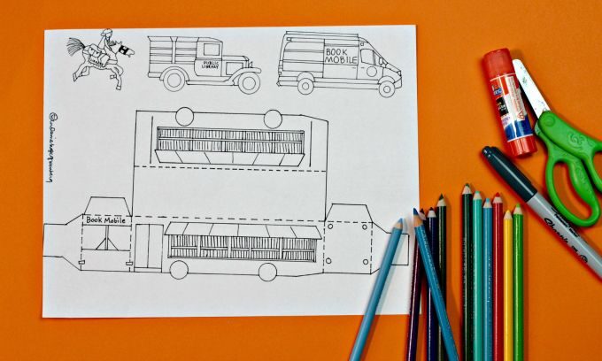 Template for making a paper bookmobile