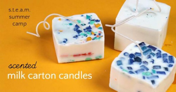 Summer camp project. Make scented milk carton candles.