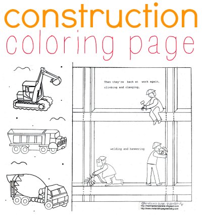 Construction coloring page by children's book illustrator