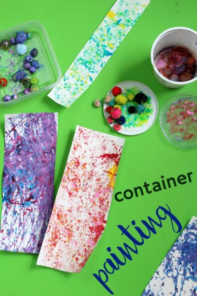 Fun active art project for kids. Shaken container painting