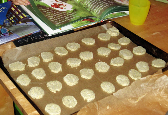 Tray of unbaked cookies