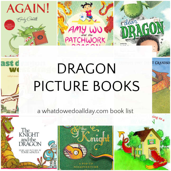 Collage of dragon books for kids