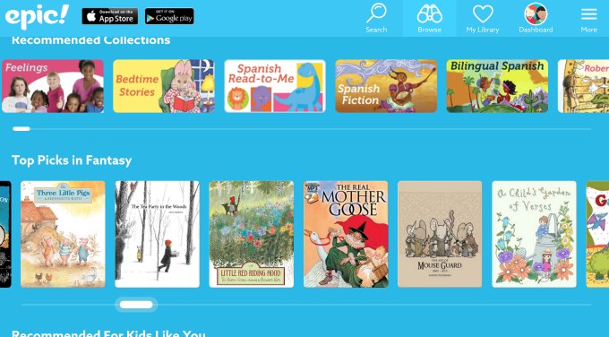 Epic kids ebooks app screenshot