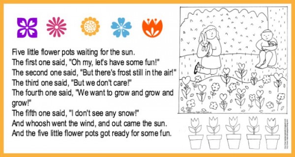 Spring coloring page and rhyme activity