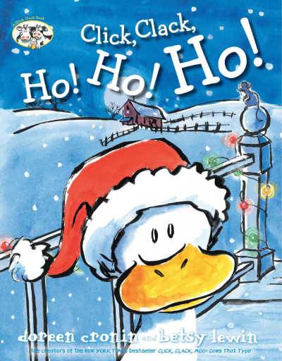 Click, Clack, Ho! Ho! Ho! book cover showing duck in santa hat