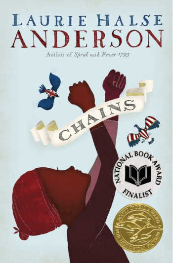 chains book cover with illustration of black girl reaching hands up