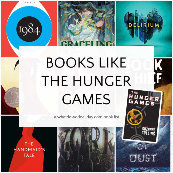 Collage of books like the Hunger Games