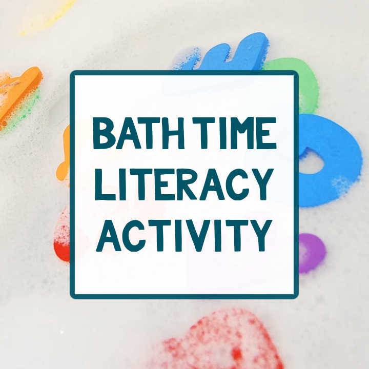 bath numbers and letters in bubbles with text "bath time literacy activity"