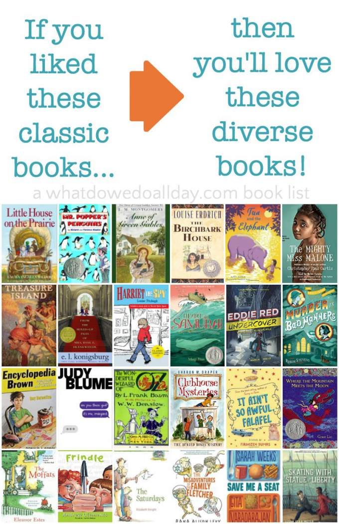 classic books matched with diverse contemporary chapter books for kids