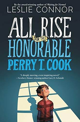 All Rise for the Honorable Perry T. Cook book cover, boy looking upwards standing in shadow of barred window