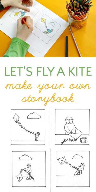 Make your own kite story book with a darling free printable coloring page from Melanie Hope Greenberg, children's book illustrator. 