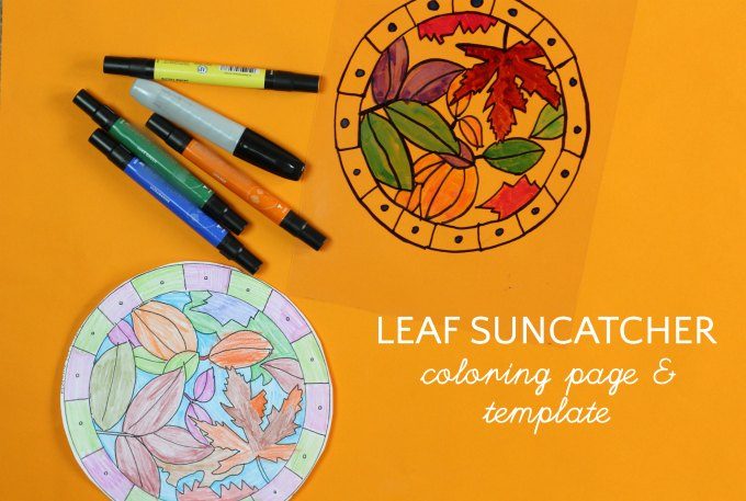 Leaf suncatcher template and coloring page