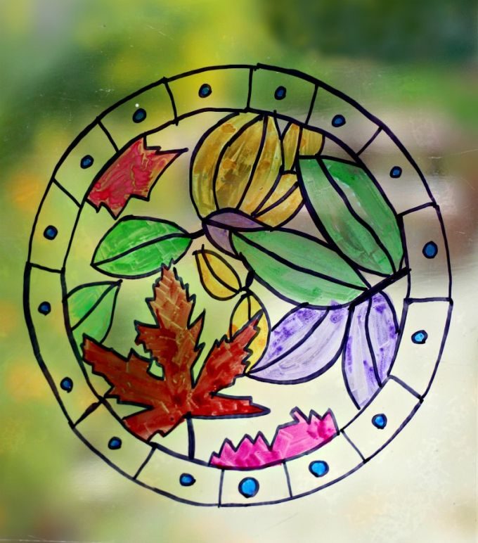Beautiful fall leaf suncatcher craft from a versatile coloring page template