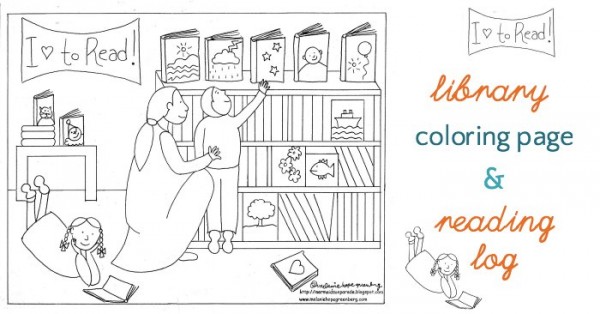 Free library coloring pages and reading log.