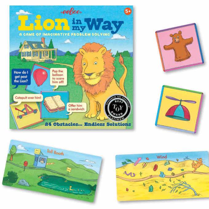 Lion in my way game with cards on white background