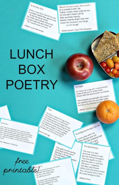 Lunch box notes with poems make the school cafeteria fun. Expose your kids to literacy at lunch!