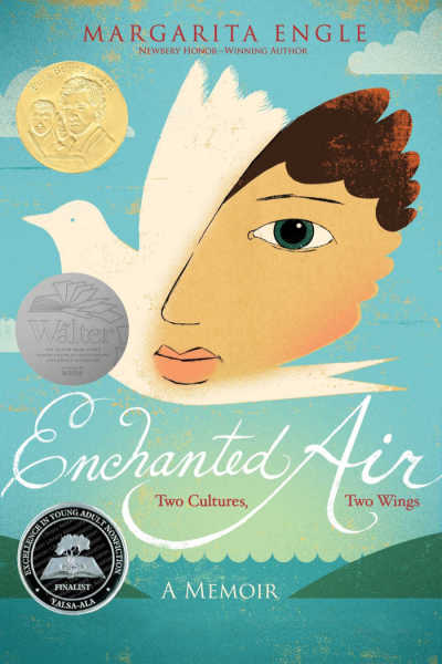 Enchanted Air book cover showing half face half bird over ocean