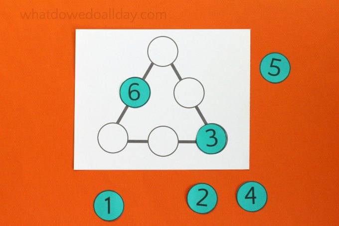 Perimeter magic triangle puzzle with printable.