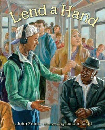Book cover showing boy helping elderly man seated on bus