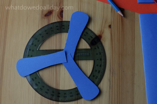 Use a protractor to measure angles for diy boomerang