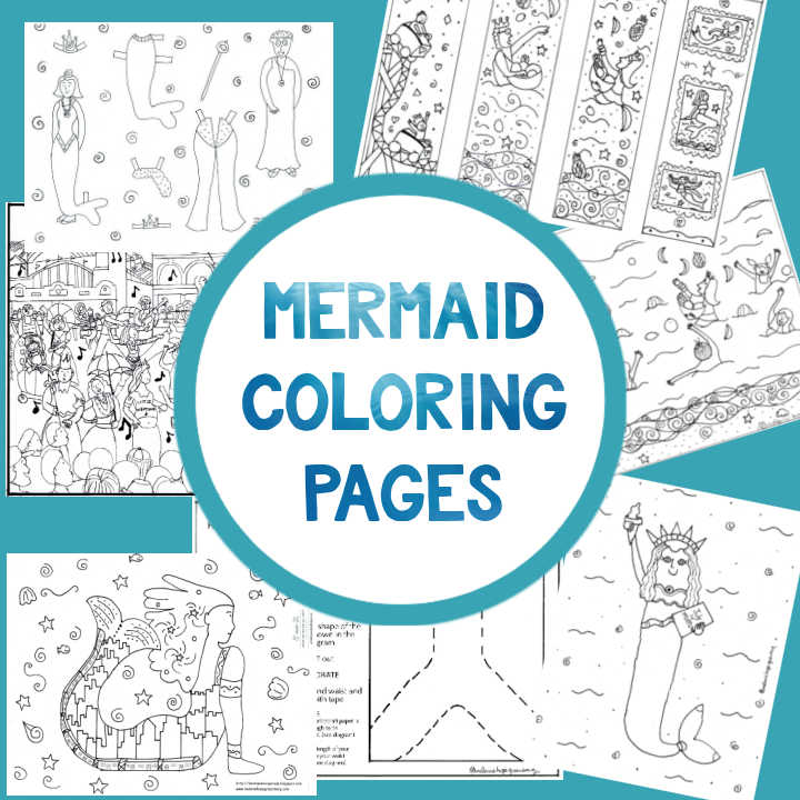 Collage of mermaid coloring pages