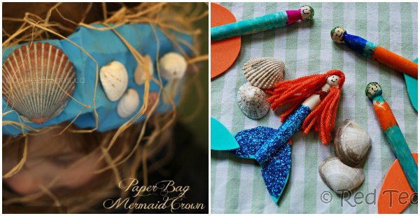 Mermaid crown and mermaid clothespin dolls