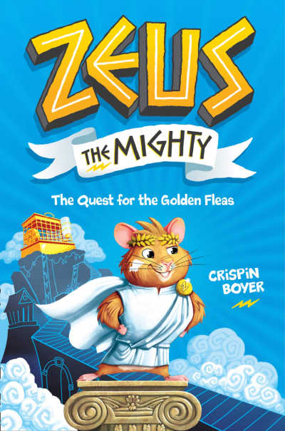 Zeus the Mighty book cover featuring hamster in toga on Mount Olympus