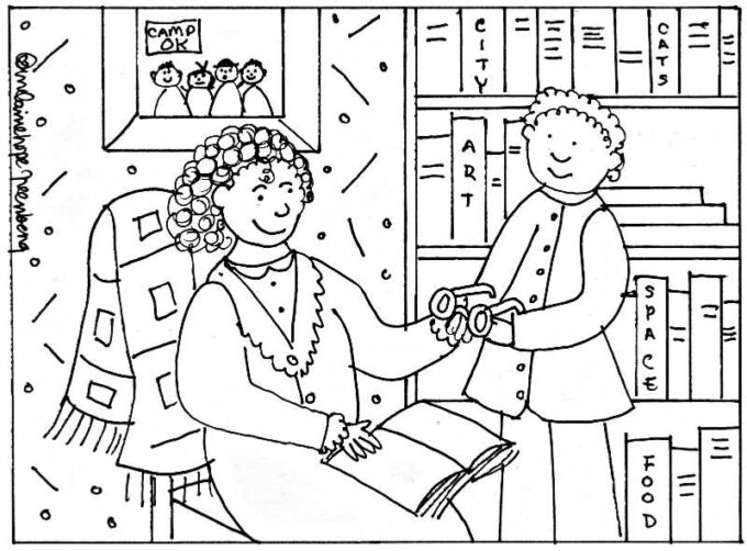 Pajama coloring page with mother and son reading