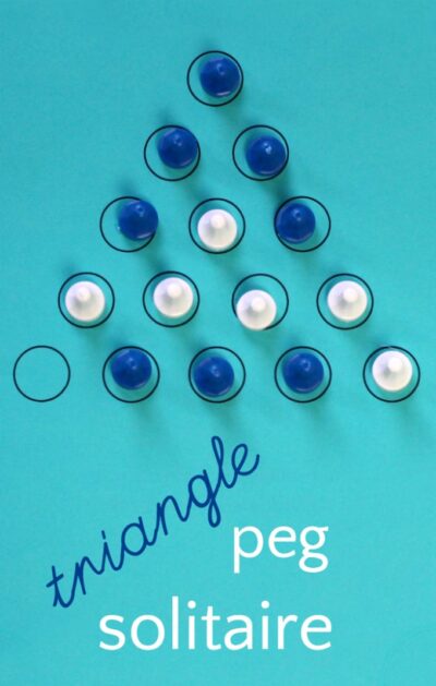 Peg solitaire triangle game is a logic game for kids and adults. Free printable to play at home