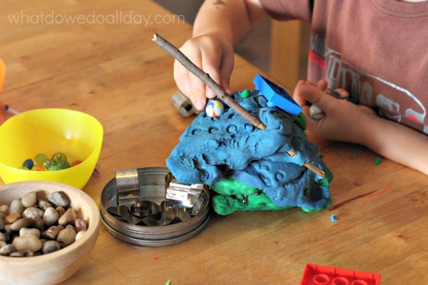 Play dough activities and objects to help fine motor skills.