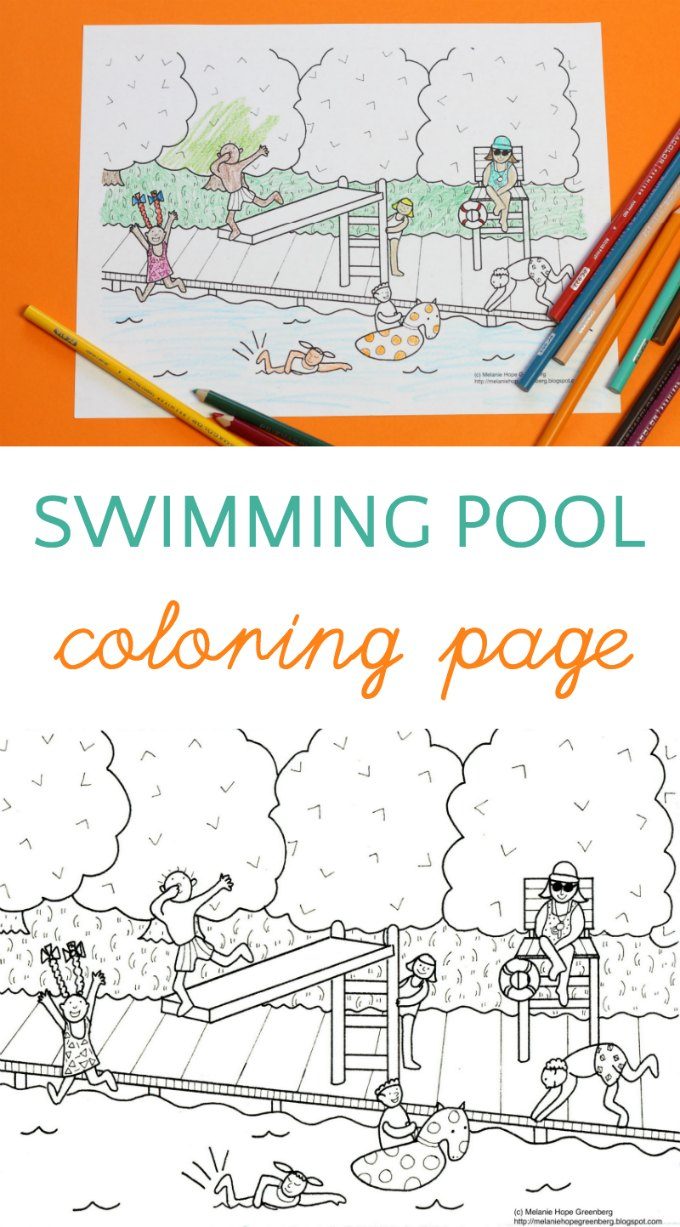 Pool party coloring page