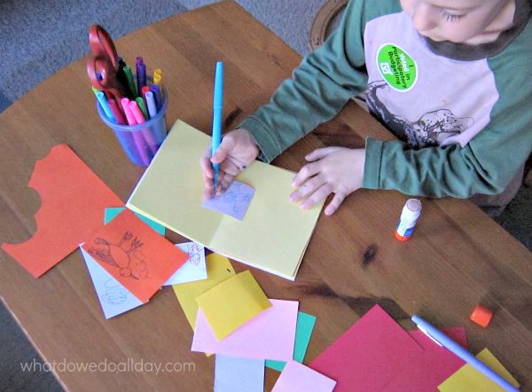 Making pop up books with a 5 year old.