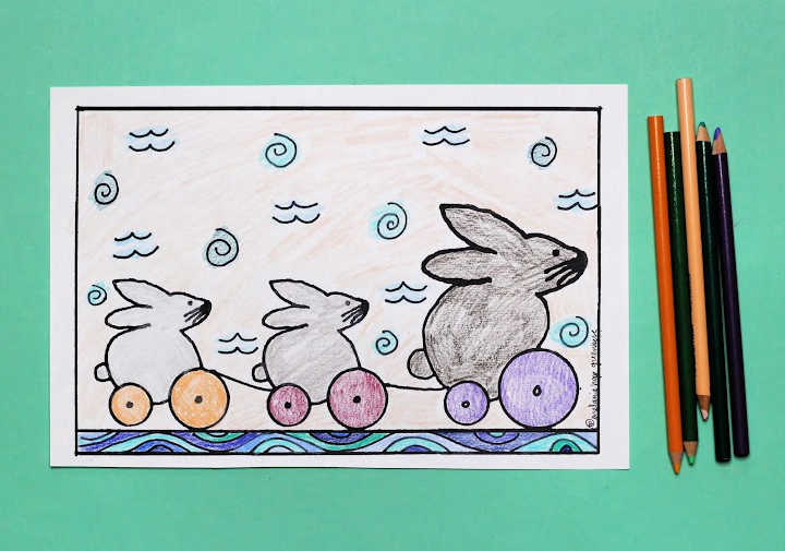 Three rabbits coloring page