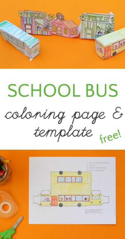Darling school bus coloring page and 3D template