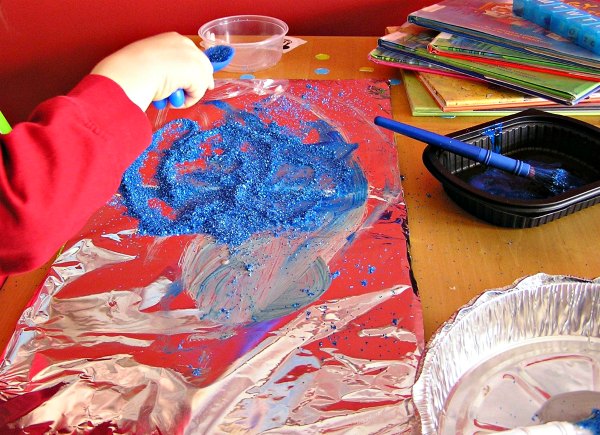 Shiny art themed project using glitter and foil