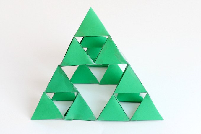 64 tetrahedrons to make a Sierpinski triangle fractal.