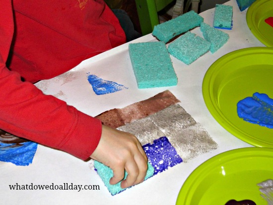 Cityscape sponge painting project for kids