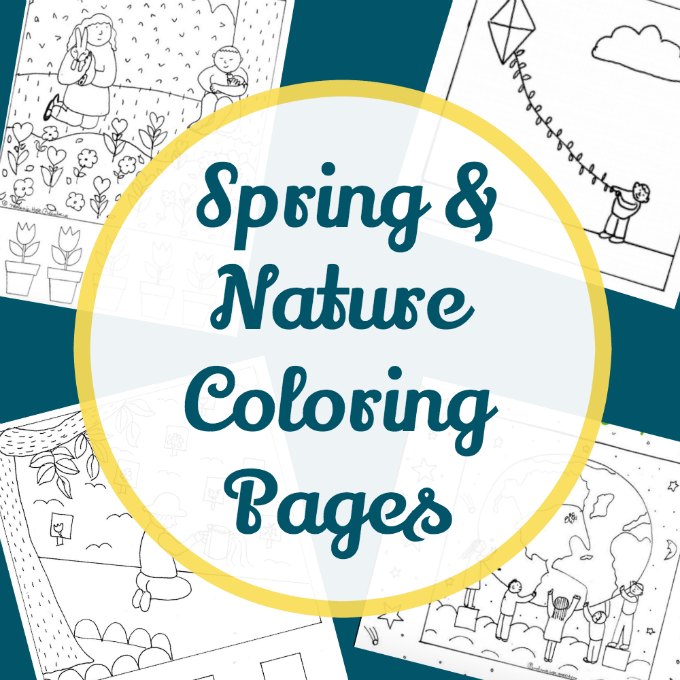 Outdoor springtime coloring sheets for kids