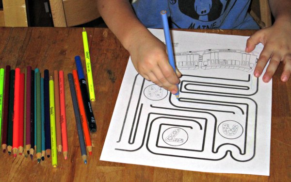 Free printable train coloring page and maze