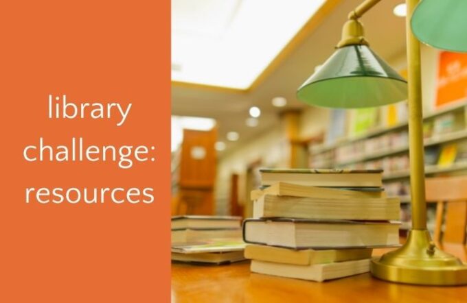 library desk and lamp with text library challenge resources