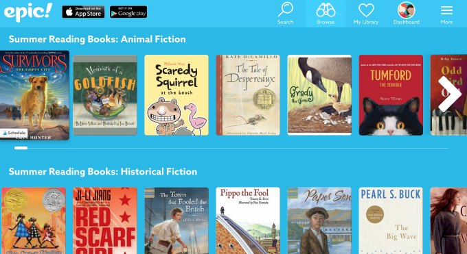 book lists on epic ebooks app