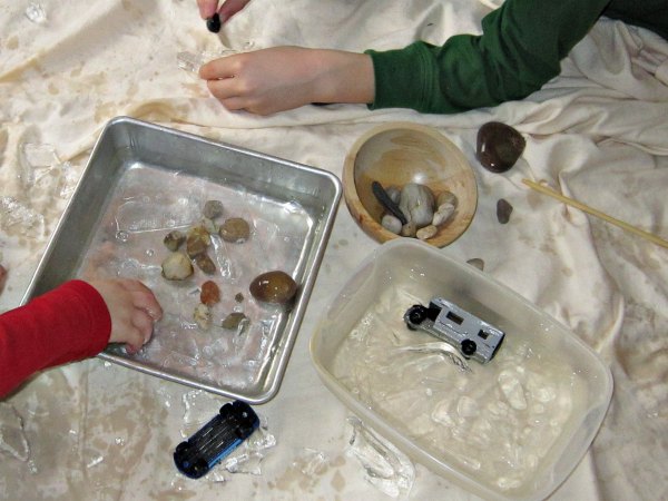 Use your freezer to make thin ice for an indoor winter activity