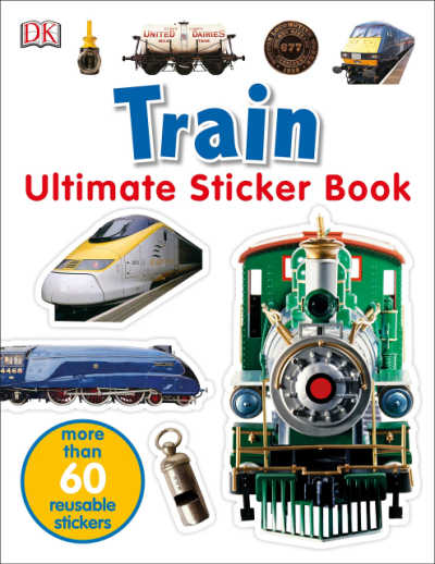 Train ultimate sticker book cover showing several train-themed stickers 