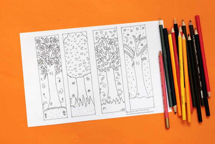 blank bookmark coloring page with colored pencils