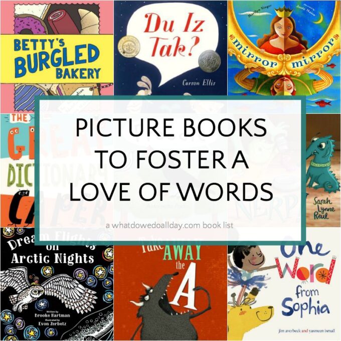 collage of picture books about words